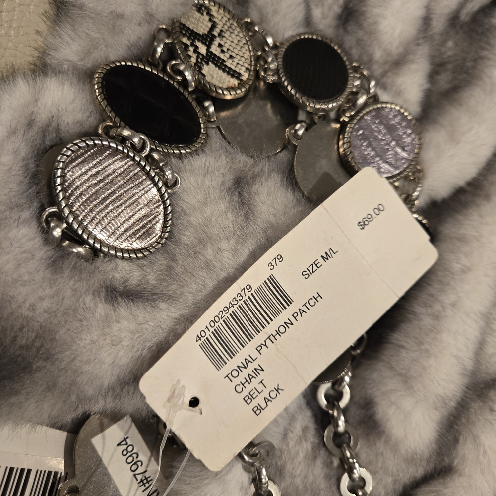Chico’s Tonal Python Patch Chain Belt Black Silve… - image 10